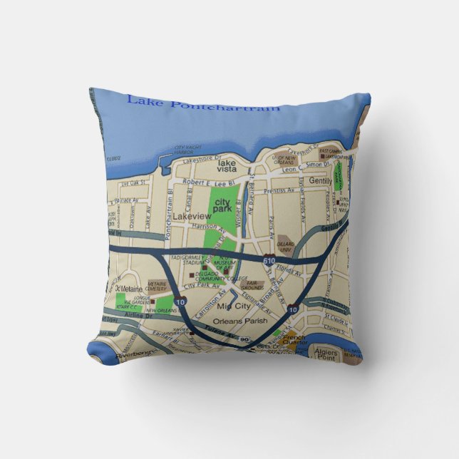 New Orleans Lakeview Map Pillow (Front)