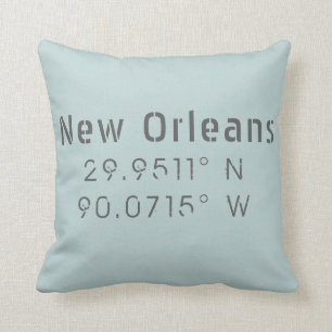 New Orleans Longitude Latitude Throw Pillow