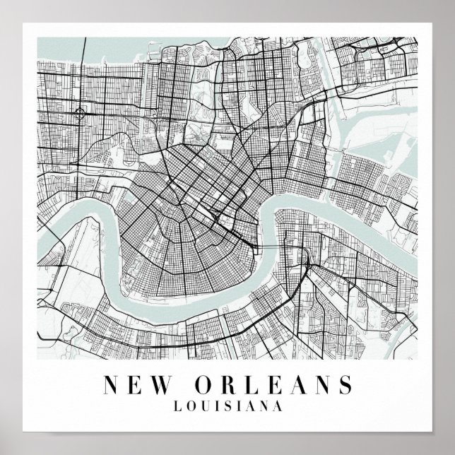 New Orleans Louisiana Blue Water Street Map Poster (Front)