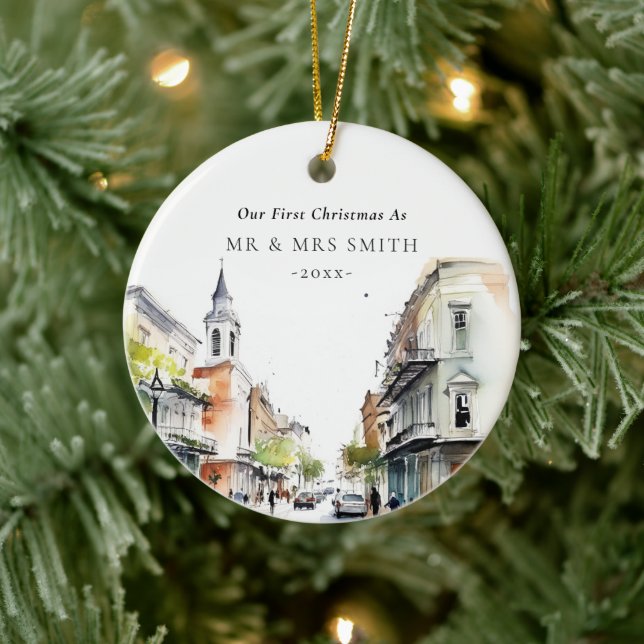 New Orleans Louisiana First Christmas Photo Ceramic Ornament (Tree)