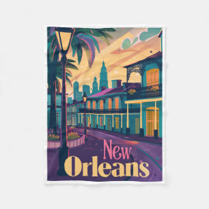 New Orleans Louisiana French Quarter at Sunset Fleece Blanket