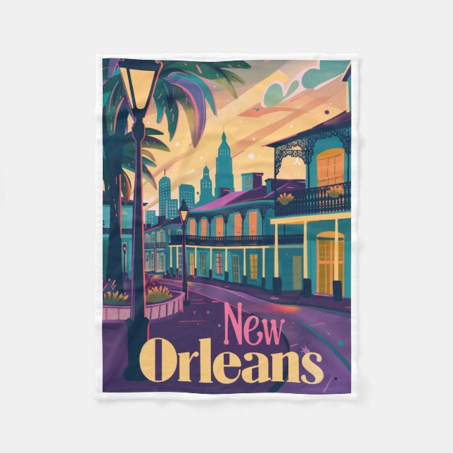 New Orleans Louisiana French Quarter at Sunset Fleece Blanket (Front)