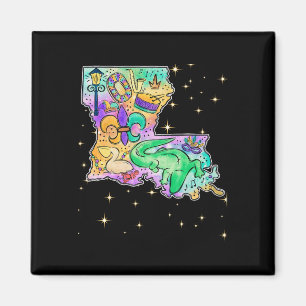 New Orleans Louisiana Map Mardi Gras Jester Funny Magnet