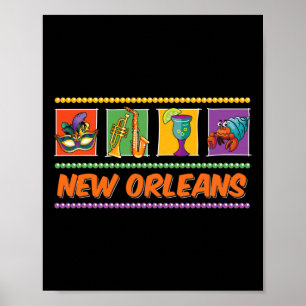 New Orleans Louisiana Mardi Gras Jazz Vintage Souv Poster