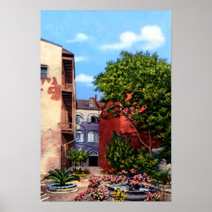New Orleans Louisiana Old Courtyard with flowers Poster