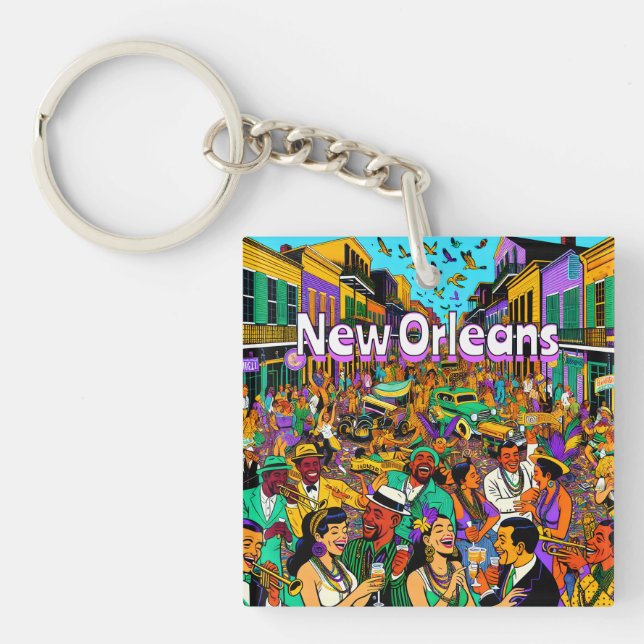 New Orleans, Louisiana People Having Fun Key Ring (Front)