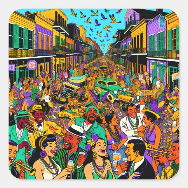 New Orleans, Louisiana People Having Fun Square Sticker (Front)