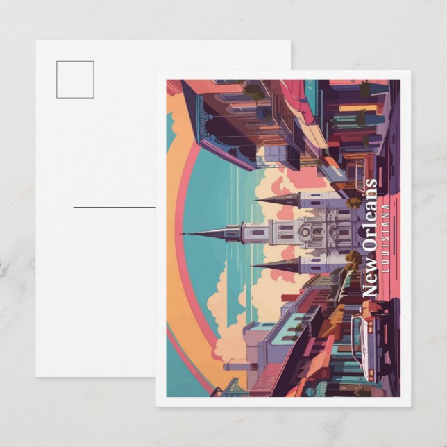 New Orleans Louisiana Pop Art Travel Illustration Postcard (Front/Back)