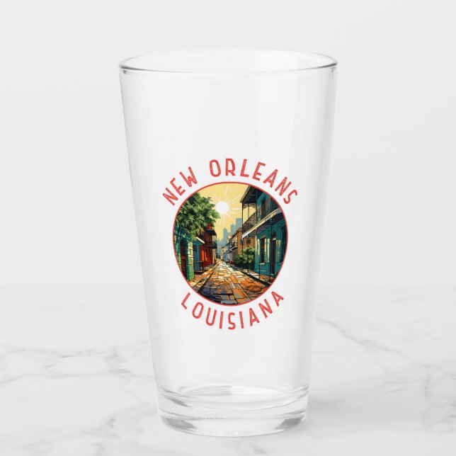 New Orleans Louisiana Retro Distressed Circle Glass (Front)