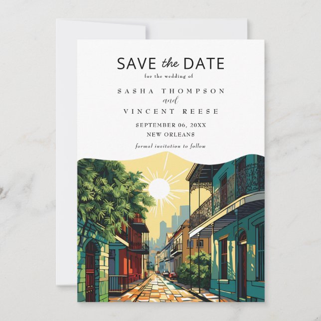 New Orleans Louisiana Save The Date Retro Invitation (Front)