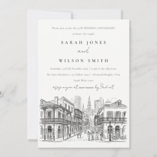 New Orleans Louisiana Sketch Wedding Anniversary Invitation