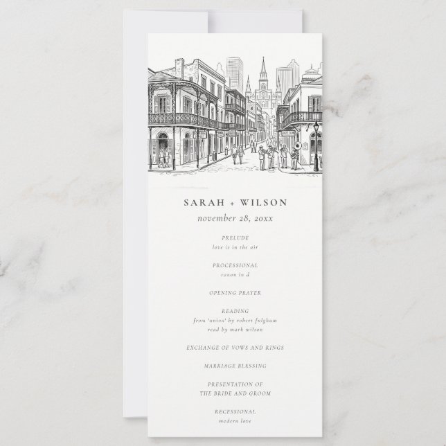 New Orleans Louisiana Sketch Wedding Program (Front)