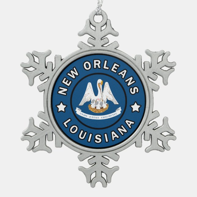 New Orleans Louisiana Snowflake Pewter Christmas Ornament (Front)