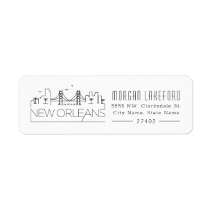 New Orleans, Louisiana Stylized Skyline   Return Address Label