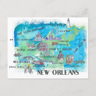 New Orleans Louisiana Travel Map Postcard