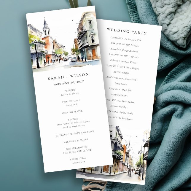 New Orleans Louisiana Watercolor Wedding Program (Creator Uploaded)