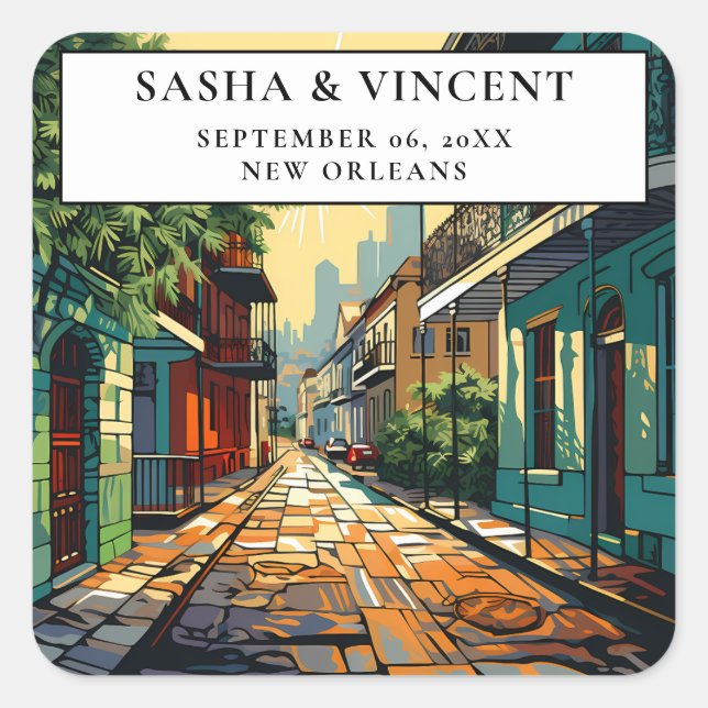 New Orleans Louisiana Wedding Retro Square Sticker (Front)