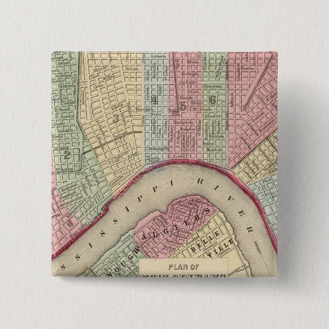 New Orleans Map by Mitchell 15 Cm Square Badge (Front)