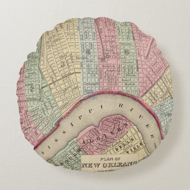 New Orleans Map by Mitchell Round Cushion (Front)