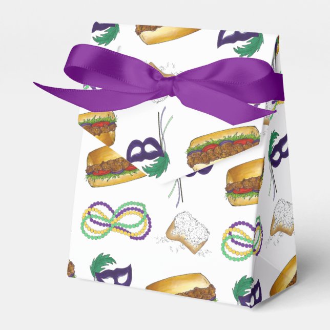 New Orleans Mardi Gras Beignet Beads Mask Po'Boy Favour Box (Front Side)