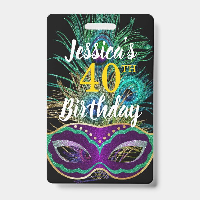 New Orleans Mardi Gras Birthday Buy Drink QR code ID Badge (Front)