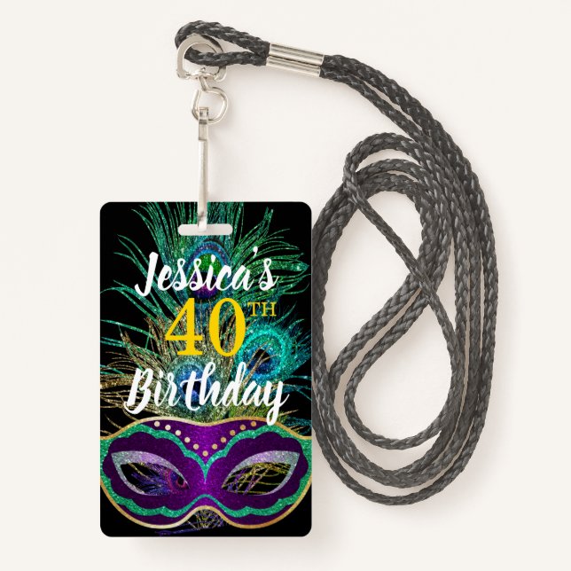 New Orleans Mardi Gras Birthday Buy Drink QR code ID Badge (Front with Lanyard)