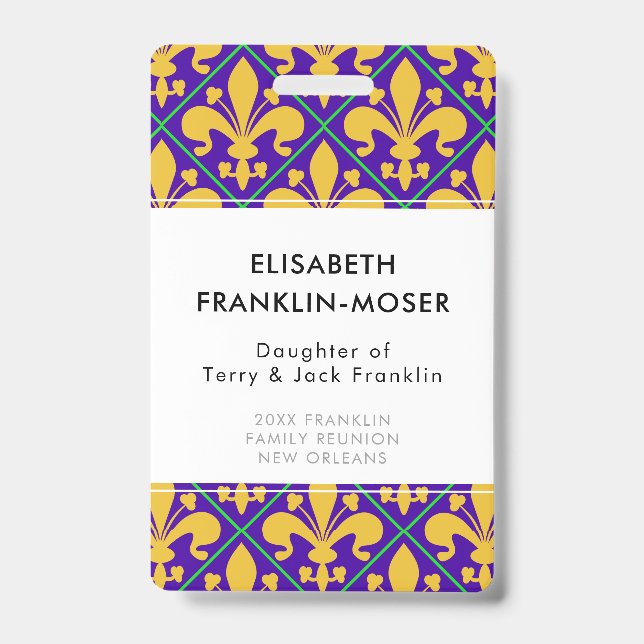 New Orleans Mardi Gras Family Reunion ID Badge (Front)