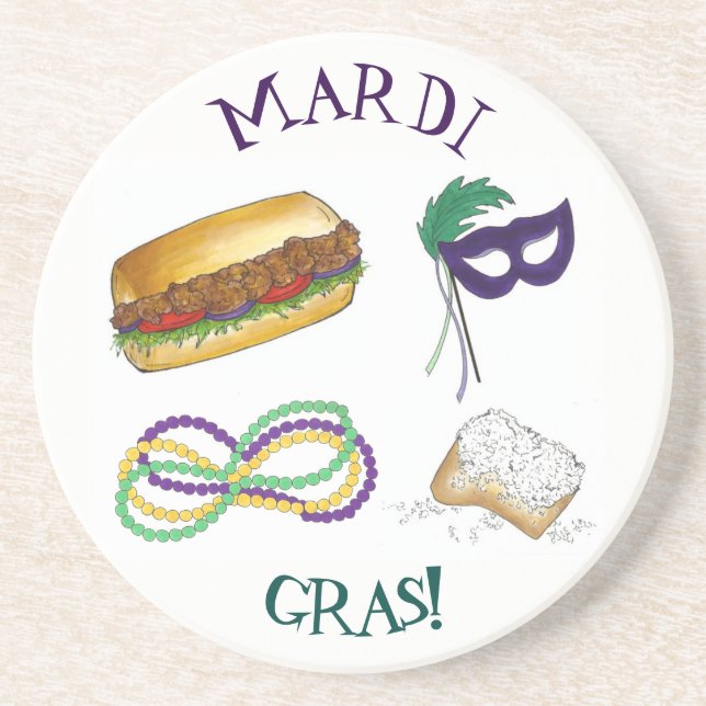 New Orleans Mardi Gras Mask Beads Beignet NOLA Coaster (Front)
