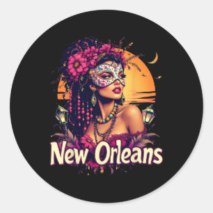 New Orleans Mardi Gras Mask Carnival Festival Art  Classic Round Sticker