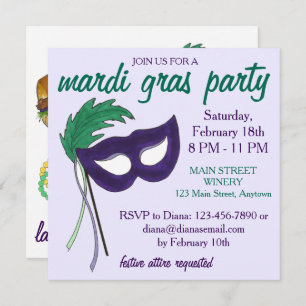 New Orleans Mardi Gras Masquerade Mask Ball Party Invitation