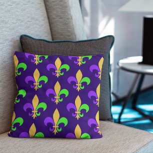 New Orleans Mardi Gras Purple Fleur de Lys Cushion