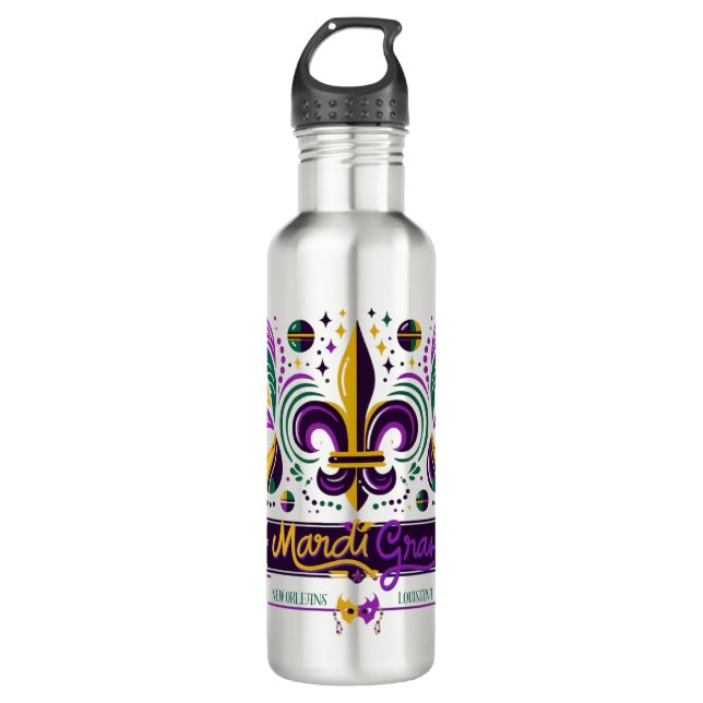 New Orleans Mardi Gras purple yellow green 710 Ml Water Bottle (Front)