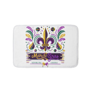 New Orleans Mardi Gras purple yellow green Bath Mat