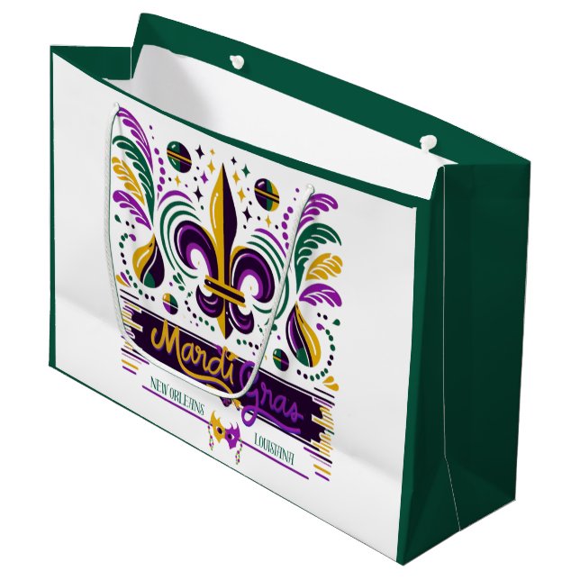 New Orleans Mardi Gras purple yellow green Large Gift Bag (Front Angled)
