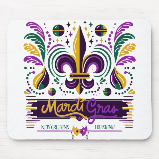 New Orleans Mardi Gras purple yellow green Mouse Pad (Front)