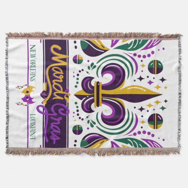 New Orleans Mardi Gras purple yellow green Throw Blanket (Front)