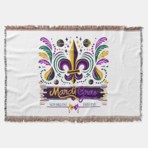 New Orleans Mardi Gras purple yellow green Throw Blanket