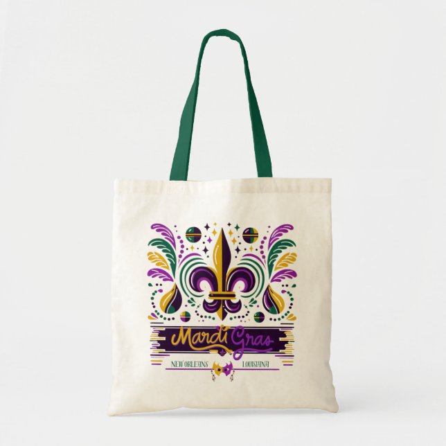 New Orleans Mardi Gras purple yellow green Tote Bag (Front)