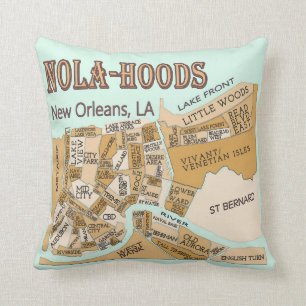 New Orleans Neighbourhoods Map, NOLA_HOODS Cushion