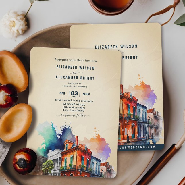  New Orleans Nola Louisiana - Watercolor Wedding Invitation (Creator Uploaded)