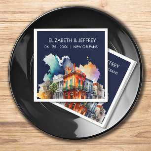 New Orleans Nola Louisiana - Watercolor  Wedding Napkin