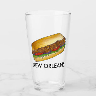 New Orleans NOLA Shrimp Po'Boy Sandwich Louisiana Glass