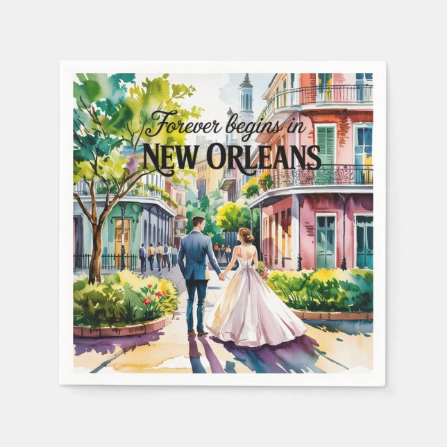 New Orleans NOLA Watercolor Wedding Napkin (Front)