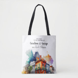 New Orleans Nola - Watercolor Wedding Welcome Tote Bag