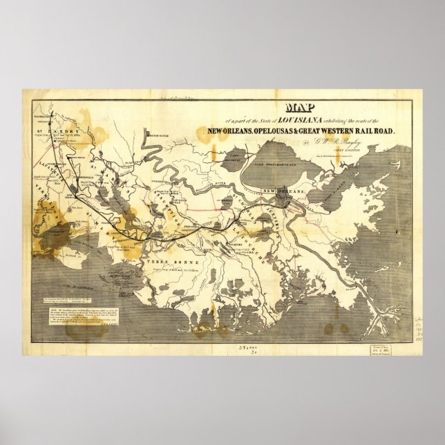New Orleans Opelousas, Great Western RailRoad 1853 Poster (Front)