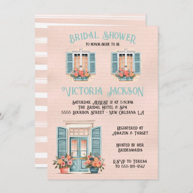 New Orleans Pink Bridal Shower Invitation (Front/Back)