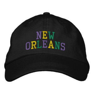 NEW ORLEANS Purple Gold Green Embroidery on Black Embroidered Hat