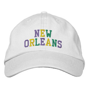NEW ORLEANS Purple Gold Green Embroidery on White Embroidered Hat