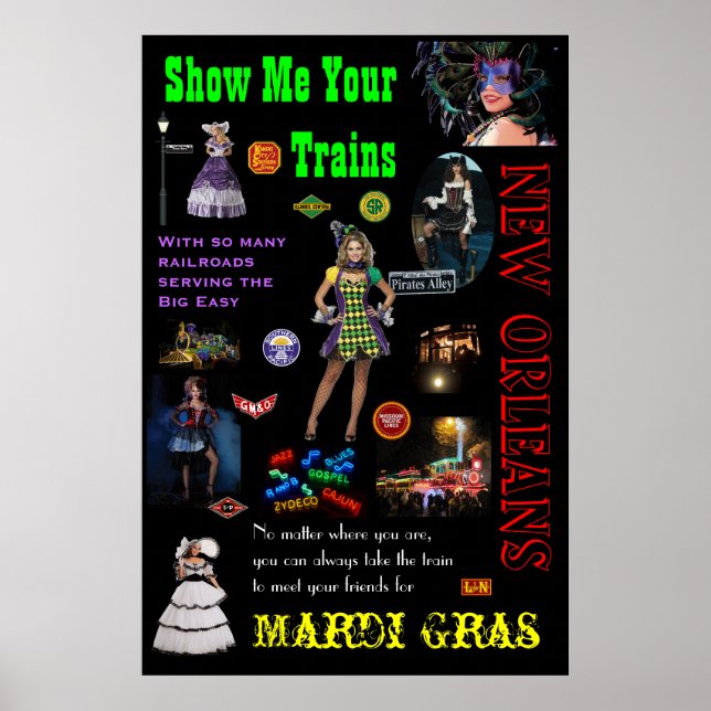 New Orleans Railroads, Mardi Gras Travel Poster (Front)