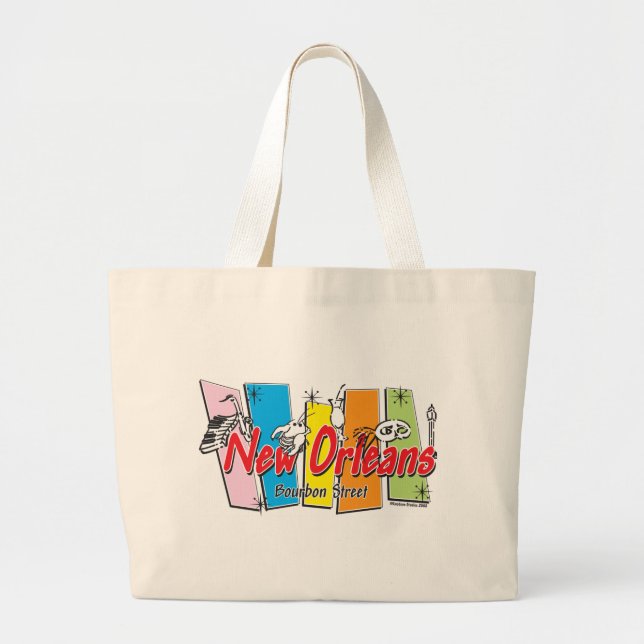 New-Orleans-Retro Large Tote Bag (Front)